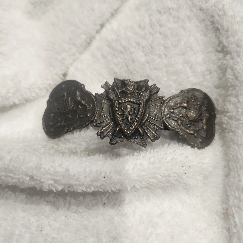 Vintage Bronze Heraldic‎ Crest Hair Barrette Medieval Lion Shield Knight Gothic